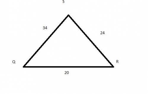 The law of cosines is used to find the measure of Angle Q. Triangle Q R S is shown. The length of Q
