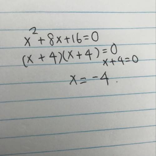 What are the solutions for x when y is equal to 0 in the following quadratic function?  y=x^2+8x+16