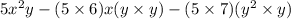 5x^2y - (5\times6)x( y\times y) - (5\times7)(y^2\times y)