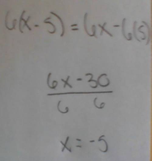 DUE TOMORROW 
Expand the expression.
6(x-5)