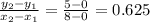 \frac{y_2-y_1}{x_2-x_1}=\frac{5-0}{8-0} =0.625