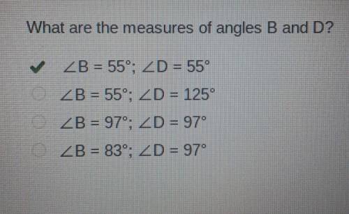 Figure ABCD is a parallelogram.

Parallelogram A B C D is shown. Angle B is (2 n + 15) degrees and a