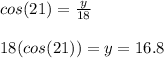 cos(21) = \frac{y}{18}\\\\18(cos(21)) = y = 16.8\\\\\\