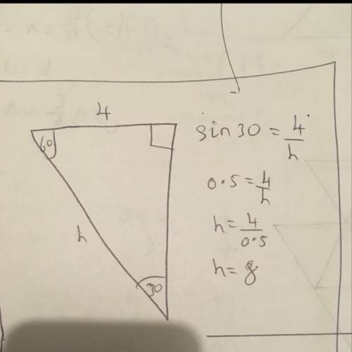 The shorter leg of a 30°-60°-90° triangle is 4. how long is the hypotenuse?