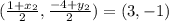(\frac{1+x_{2}  }{2} ,\frac{-4+y_{2}  }{2} ) =  (3,-1)