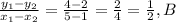 \frac{y_{1}-y_{2}}{x_{1}-x_{2}} = \frac{4-2}{5-1}= \frac{2}{4}  = \frac{1}{2} , B