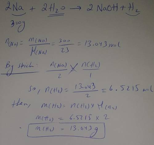 Given 2Na + 2H2O → 2NaOH + H2, how many grams of oxygen are produced if 300.00 grams of Na are react