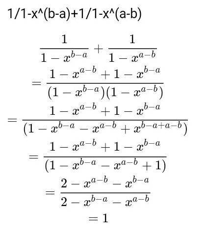 Simplify:1/1-x^(b-a)+1/1-x^(a-b)