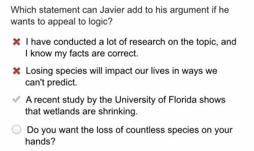 Which statement should Javier add to his argument if he wants to use an emotional appeal?

O Dr. Yar