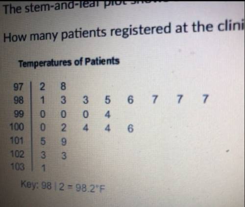 The stem and leaf plot shows the temperatures of patients who registered at a clinic one day. how ma