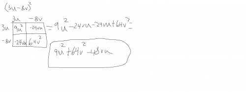 Rewrite without parentheses and simplify.
(3u-8v)^2 BOX METHOD