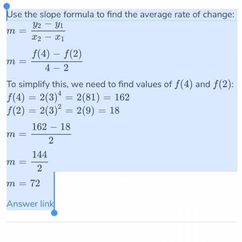 The average rate of change of f(x)= x^2- x + 4 from x =2 to x= 4
