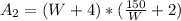 A_2 = (W + 4) * (\frac{150}{W} + 2)