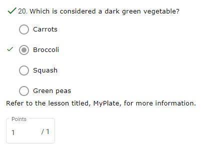 Which is considered a dark green vegetable?

A. 
Carrots
B. 
Broccoli
C. 
Squash
D. 
Green peas
