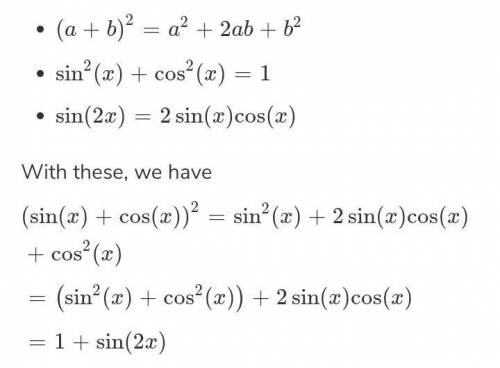 Prove that sin x + cos x the whole square is equal to 1 + sin 2x