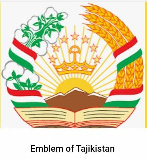 The emblem on the flag of the Republic of Tajikistan features a sunrise over mountains below what sy