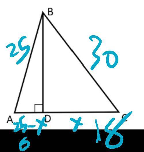 AB = AC = 25 and BC = 30. BD is perpendicular to AC . Find BD.