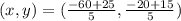 (x,y) = (\frac{-60+ 25}{5},\frac{-20+ 15}{5})