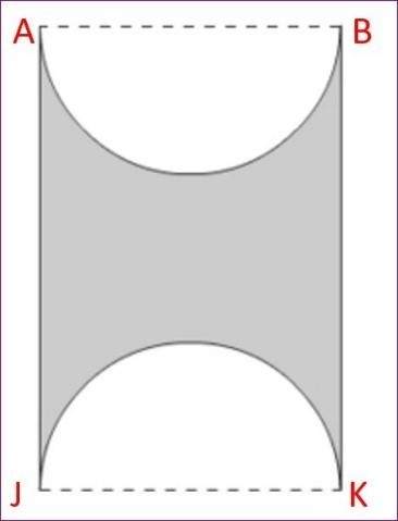 Consider the figure in the diagram above. abjk is a rectangle. there are two semicircles cut out of