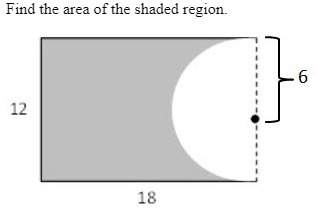 Find the area of the shaded region.  a) 216 - 36pi square units b) 108 - pi square