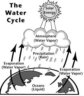 According to the diagram of the water cycle, what happens to the water in the oceans before it becom