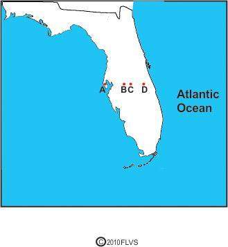 The map below shows four locations in florida. which of these locations is most likely h
