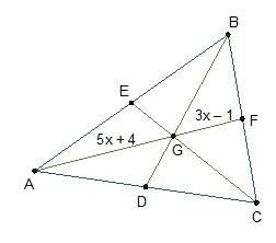 Point g is the centroid of triangle abc. ag = (5x+4) units and gf= (3x-1) units. what is a f?&lt;