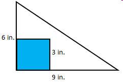 What is the probability that a point chosen at random in the triangle is also in the blue square?
