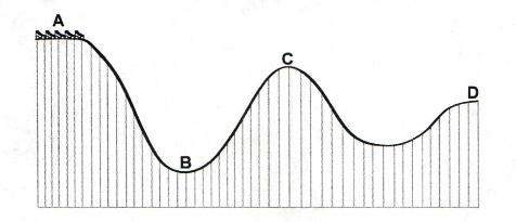 Based on the diagram of a roller coaster car on a roller coaster track, what statement is true?