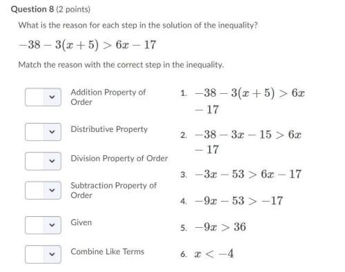 (math) what is the reason for each step in the solution of the inequality?  −38−3(x+5)&amp;g