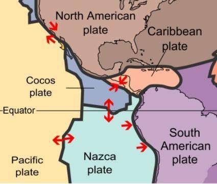 The diagram below shows the locations of some of the major plates that make up the earth's lithosphe