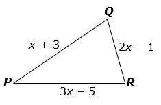 What is the perimeter of triangle pqr shown below? 6x + 3 units5x + 9 units6
