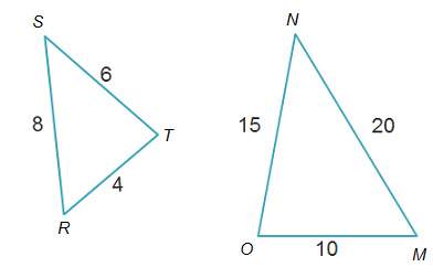 Shelly states that the triangles below are similar. which proportion supports her statement? &lt;