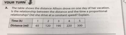 Your turn3. the table shows the distance allison drove on one day of her vacation.is the relationshi