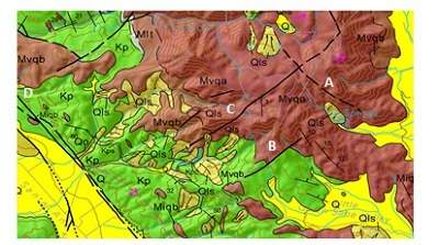 ***7 points***where are the underground faults on this geographic map?