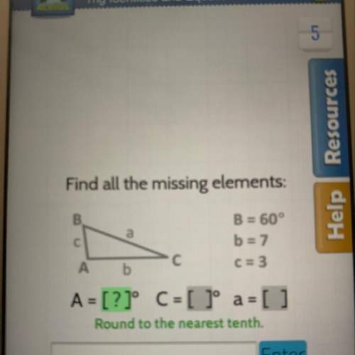 Find all the missing elements:  b = 60° b = 7 c = 3 a = [? ]° c = [ ]° a = [