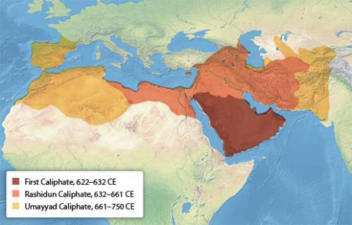 Study the map below. the territory of the caliphate did not border the mediterranean sea.