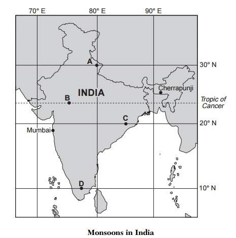 The unequal heating rates of india’s land and water are caused by (1) land having a higher den