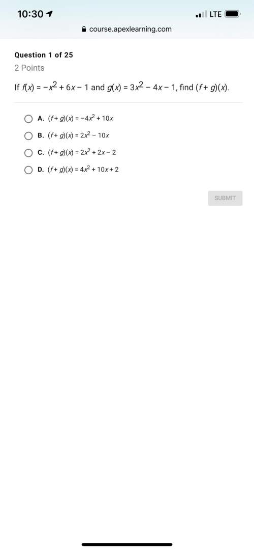 If f(x)=-x^2+6x-1 and g(x)=3x^2-4x-1, find (f+g)(x)give brainliest fast