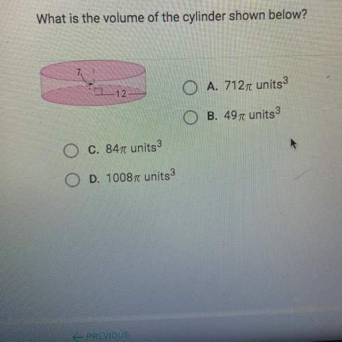 What is the volume of the cylinder shown below?  a. 7127 units 3 b. 49
