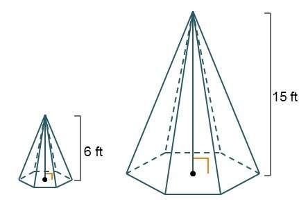The two hexagonal pyramids are similar.  if the smaller pyramid has a surface area of 25