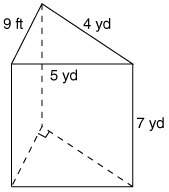 What is the surface area of the following triangular prism?  162 yd2 1