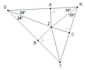 Point z is the incenter of δsrt. what is mztb?  24° 31° 35
