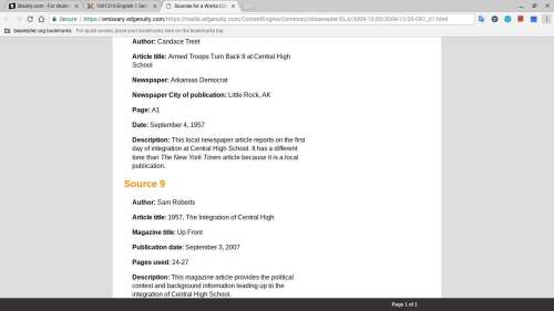 Create a properly formatted works cited page for a research paper about the little rock nine. includ