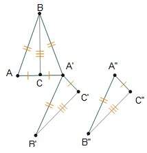 The triangles are congruent by sss or hl. the diagram shows the sequence of three rigid transformati