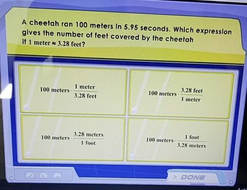 Acheetah ran 100 meters in 5.95 seconds. which expression gives the number of feet covered by the ch