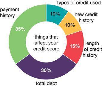 23 points asap which two categories, when added together, equal 65% of the credit score wheel