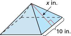 Complete the statement about the square pyramid shown below. x 5 is x greate