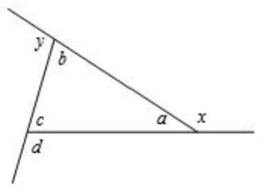 Copy and complete the following:  ∠b and ∠ c are the remote interior angles of ∠ x