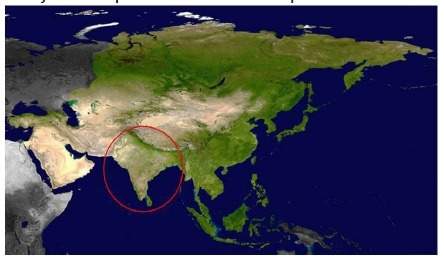 Which south asian country is circled in red on the map above?  a. china b. i